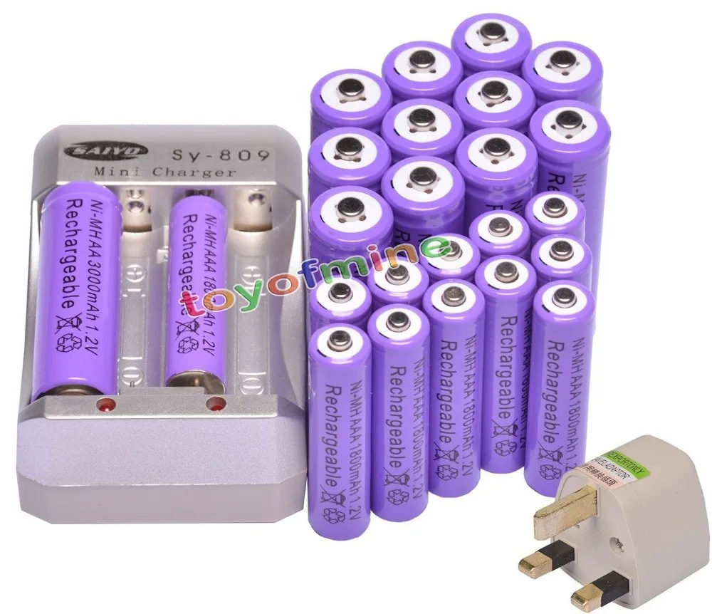 12x AA 3000mAh + AAA 1800mAh 1 2 V Ni MH фиолетовый перезаряжаемый аккумулятор USB зарядное