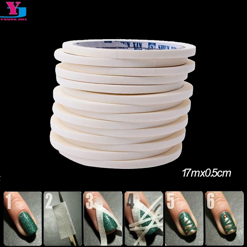 

5pcs/lot 1.2cm*17m Manicure 3D Nail Art Tips Creative Nails Stripe Tape Rolls White Tape Stickers For Masking Pattern French