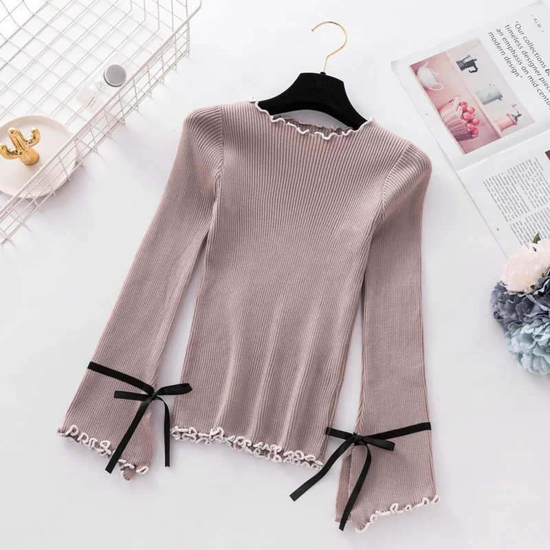 Bow Sweater women clothes 2019 long Sleeve Womens Winter Fashion Ruffled Collar Woman Pullovers Korean Sueter ZY4471 | Женская одежда
