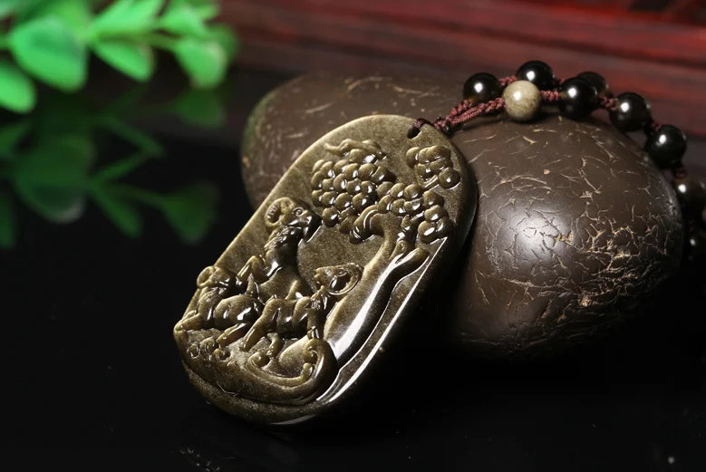 WAN natural Gold stone Three sheep Kaitai Pendant Men and women 52*37*8MM necklace Jewelry | Украшения и аксессуары