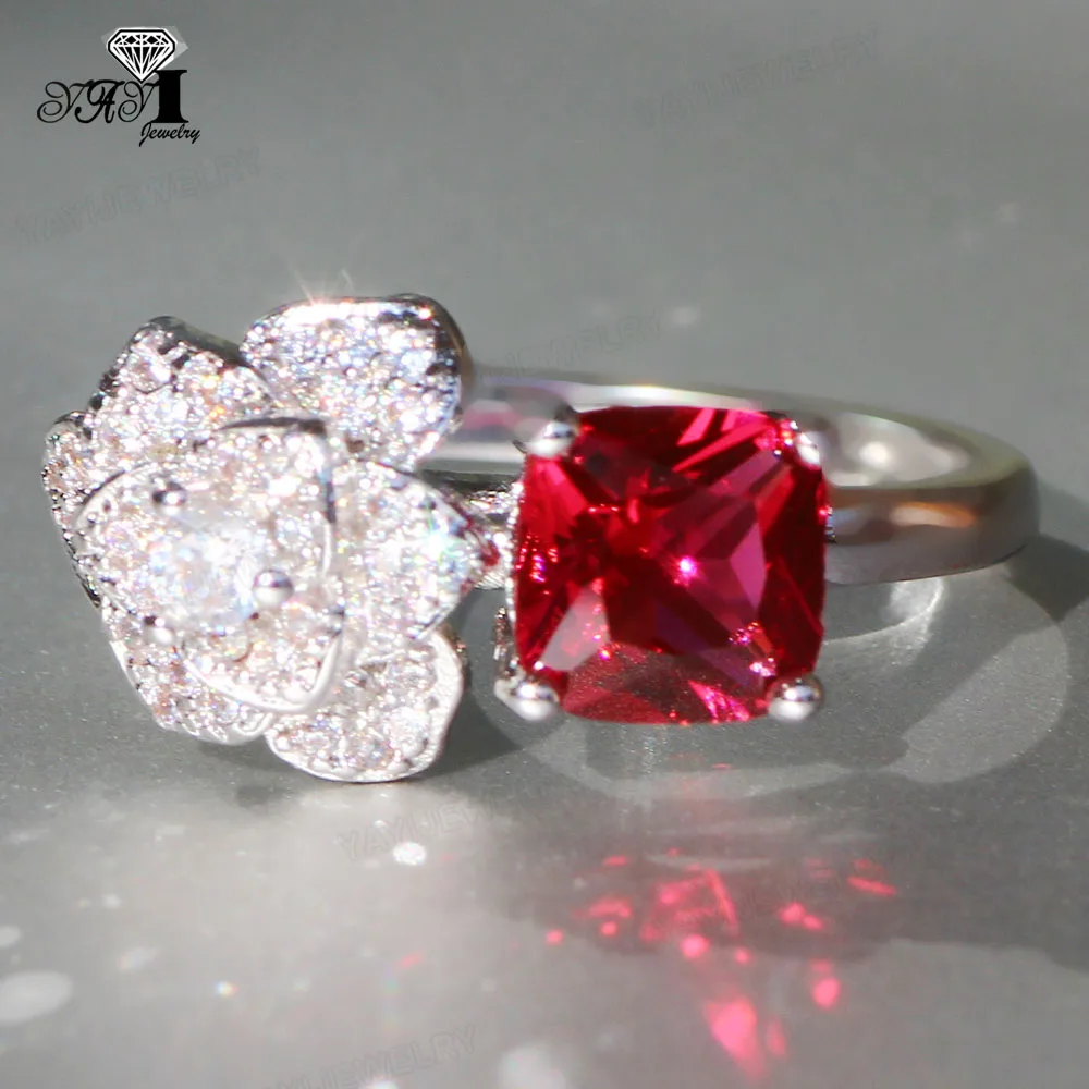 Ювелирные изделия YaYI Принцесса Cut 8 CT Красный цирконами серебряные Цвет