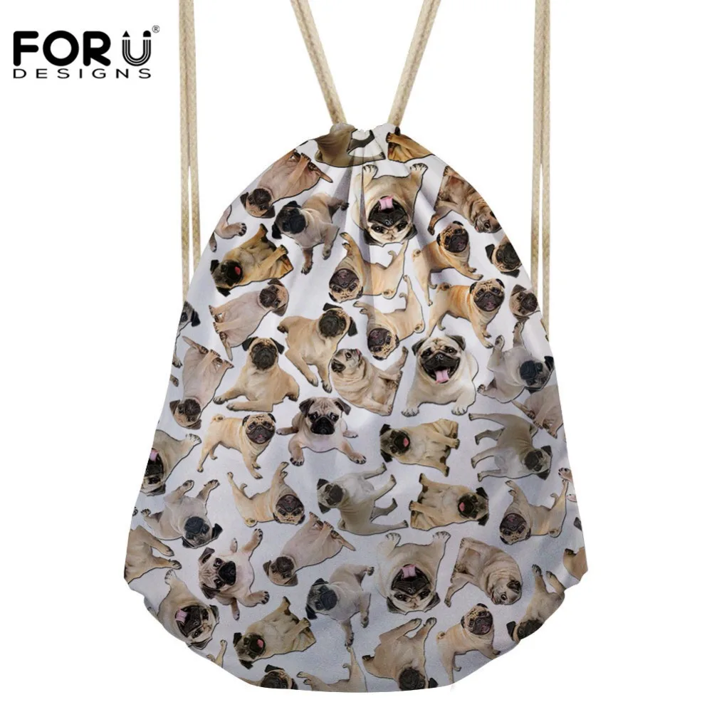 FORUDESIGNS/мопса сумки с принтом со шнурком Для женщин школьный рюкзак для детей