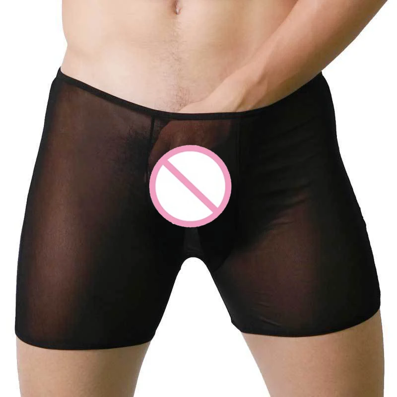 Fantasy мужской сексуальный марли сетки нижнее белье видеть сквозь черный шорты