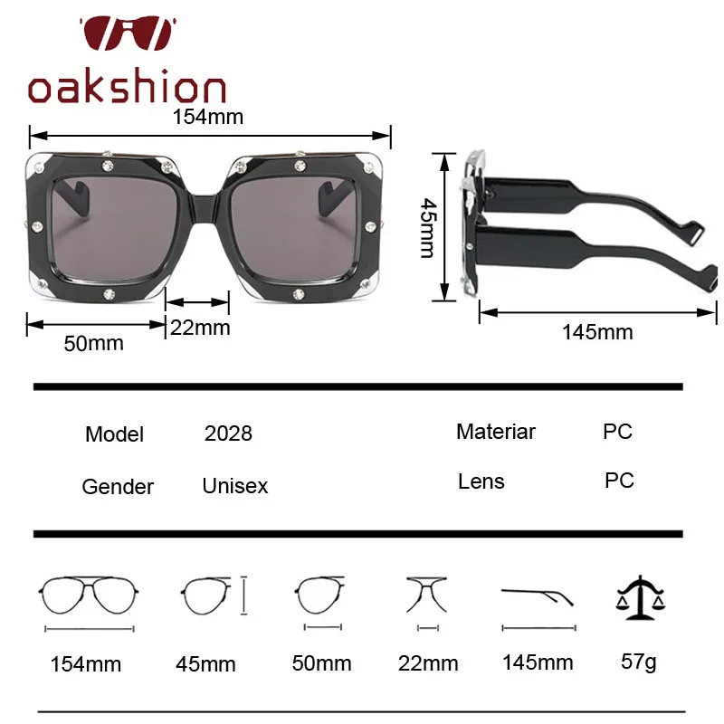 Модные солнцезащитные очки oakshion в большой квадратной оправе с кристаллами и