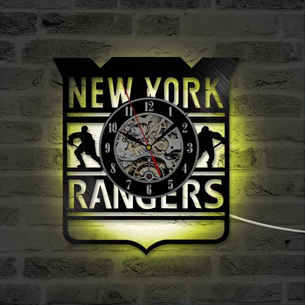 Нью Йорк Рейнджерс НХЛ команда логотип виниловая Запись часы Современный дизайн