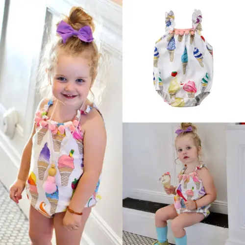 Летняя детская одежда с принтом в виде мороженого для девочек боди без рукавов