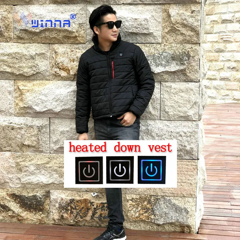 Новые электронные с подогревом пуховик Для мужчин 2 Слои зимняя теплая плотная