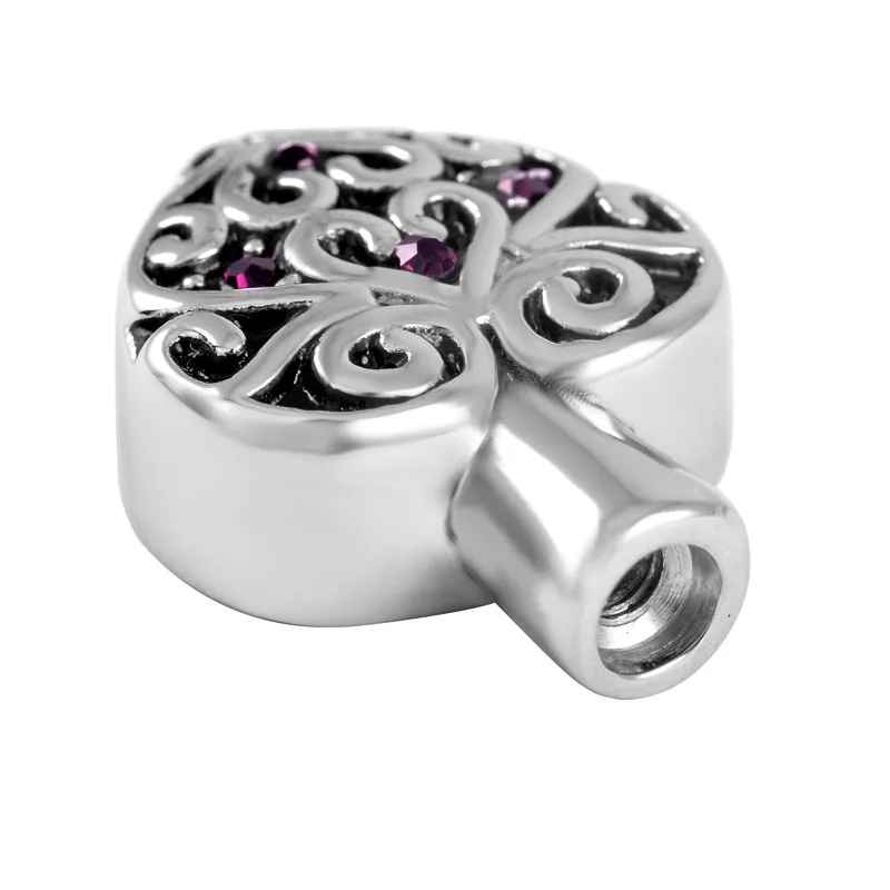 IJD9207 инкрустация фиолетовый кристалл сердце из нержавеющей стали Урна для кремации; бижутерия для человеческого пепла памятный сувенир ожерелье кулон