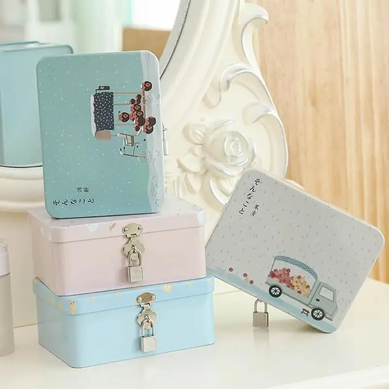 Креативная маленькая жестяная коробка с замком и 2 клавишами канцелярские