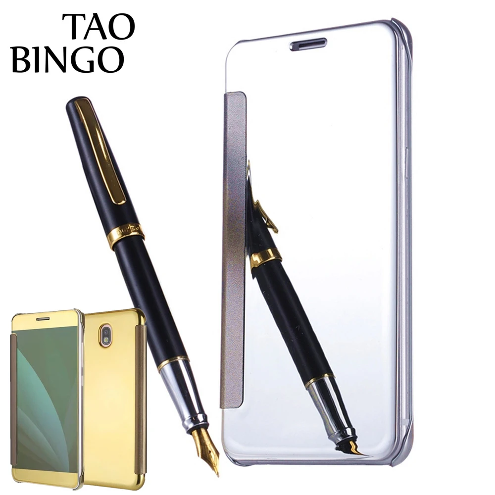 Plating Clear View Mirror Flip wallet phone cases For Samsung Galaxy J3 J5 J7 J330 J530 J730 2017 A3 A5 A7 EU Case |