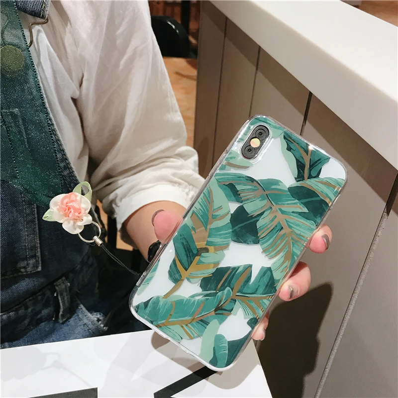 Роскошный глянцевый чехол для телефона с цветочными листьями iPhone 12 Pro Plus 7 8