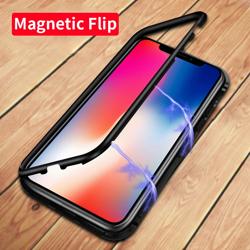 Роскошный Магнитный адсорбционный чехол для iPhone X 8 7 Plus закаленное стекло задний