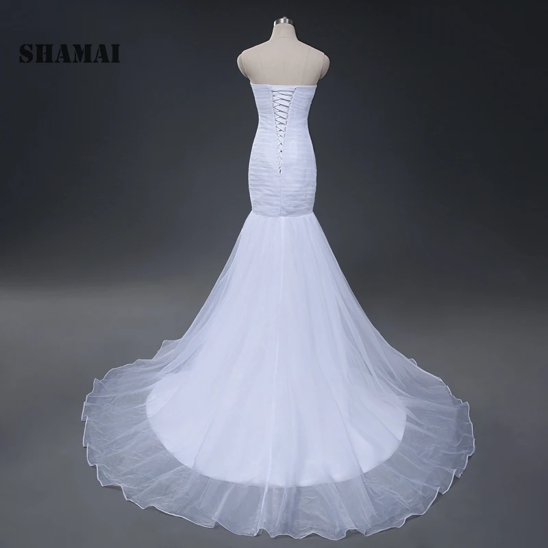 

In Stock Pleated Organza Sweetheart Mermaid Cheap Wedding Dresses Off Shoulder Sweep Train Bridal Gown Simple Wedding Dress