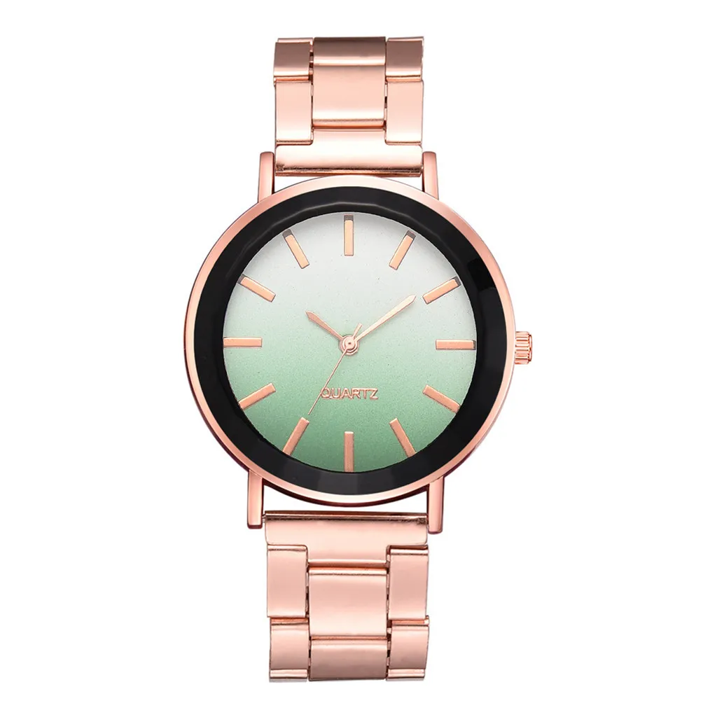 Часы женские модные кварцевые со стальным ремнем с бриллиантом розовое золото