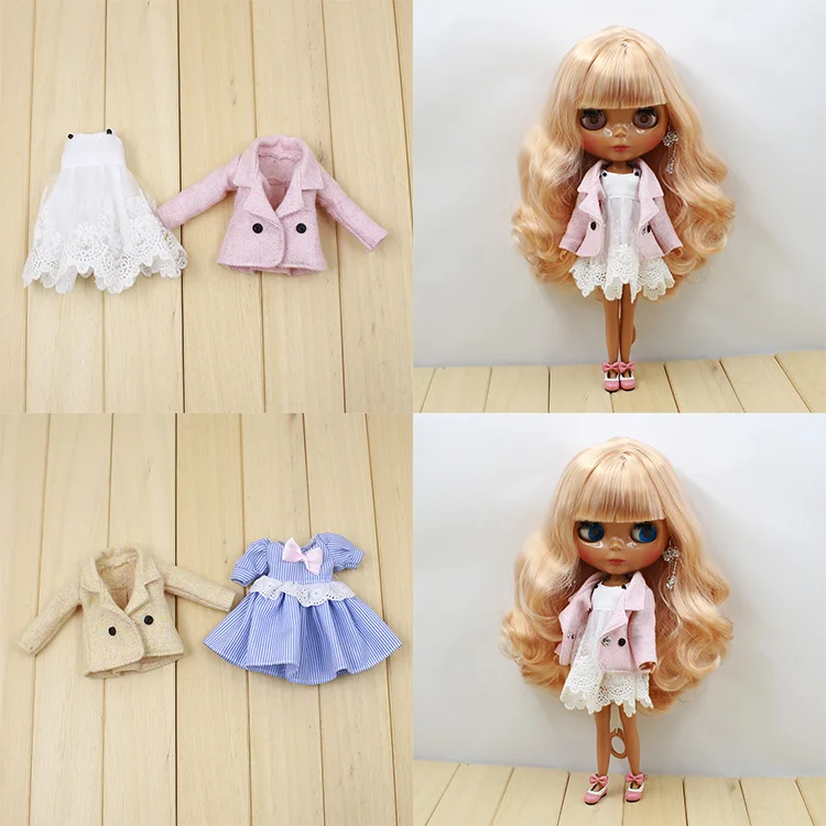 Наряды для куклы ICY DBS Blyth белое кружевное платье розовое пальто шарнирного тела