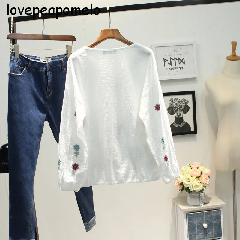 Женская рубашка с цветочной вышивкой Свободный пуловер большого размера