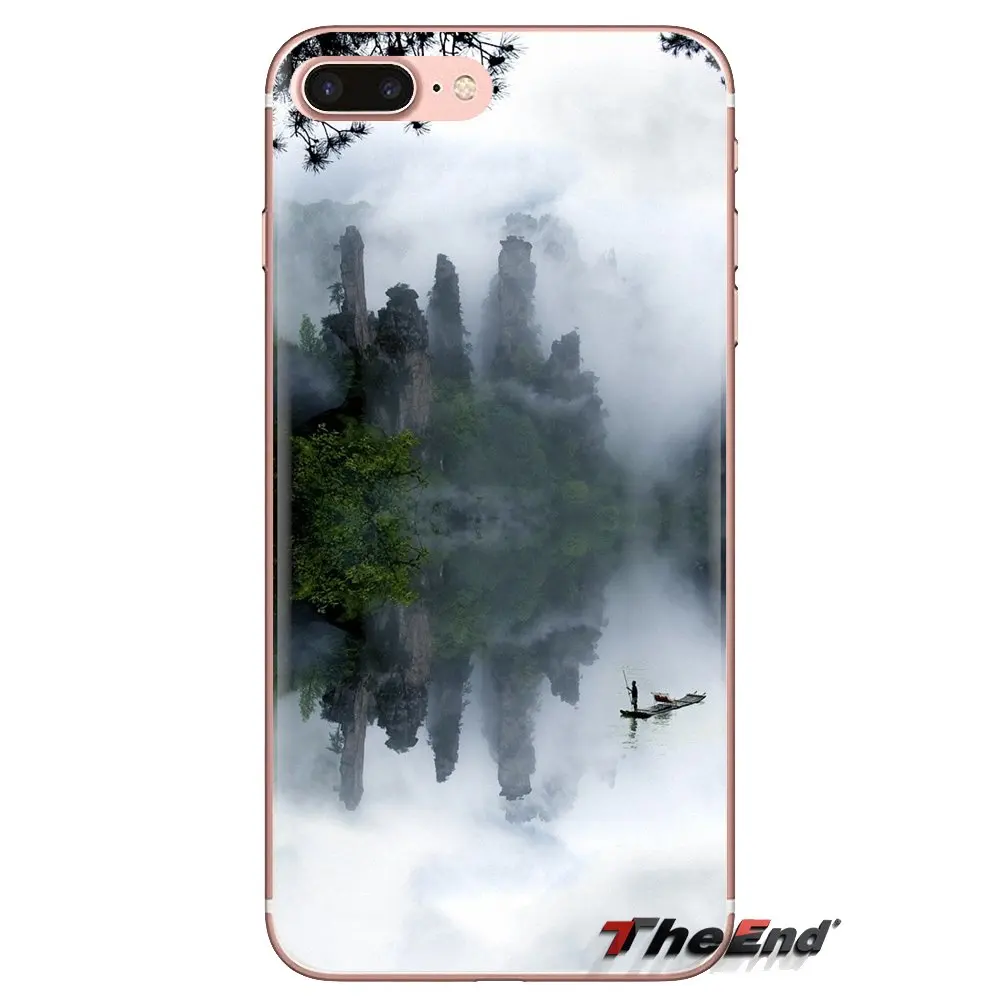 For iPod Touch Apple iPhone 4 4S 5 5S SE 5C 6 6S 7 8 X XR XS Plus MAX mountain mist black and white design Silicone Housing Case |