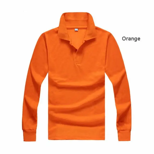 Orange Новинка, стильные мужские поло с длинными рукавами, повседневные мужские рубашки поло с отворотами, одноцветная мужская Тонкая Мода, топы - Цвет: Orange