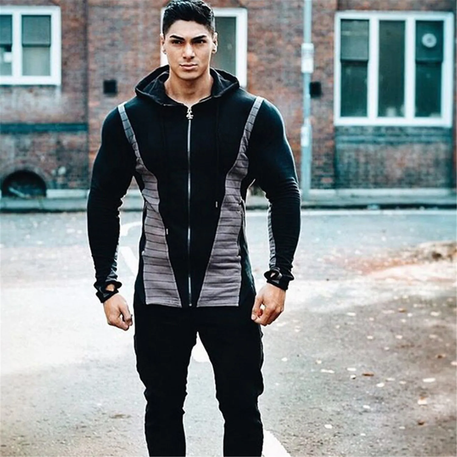 Мужская толстовка с капюшоном Повседневная Толстая Байкерская в стиле пэчворк