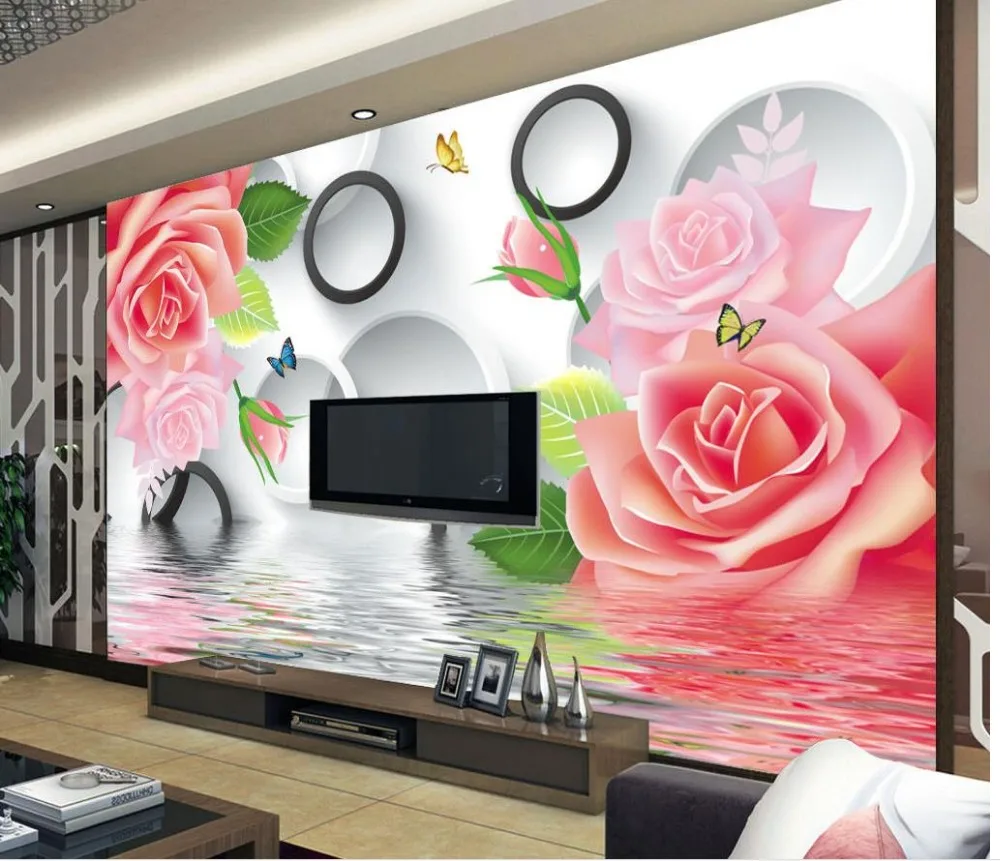 Розовые розы обои цветок на заказ 3d фрески papel parede настенные украшения|pink rose