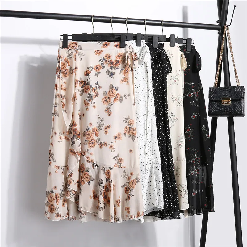 Женские богемные пляжные шифоновые юбки модные женские летние цветочные рыбий