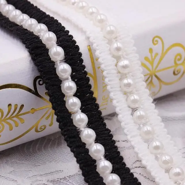 

10Yards/lot White Pearl Beaded Lace Trims Ribbon Bridal Beaded Lace Appliques Belt For Sewing Wedding Dresses Accessories