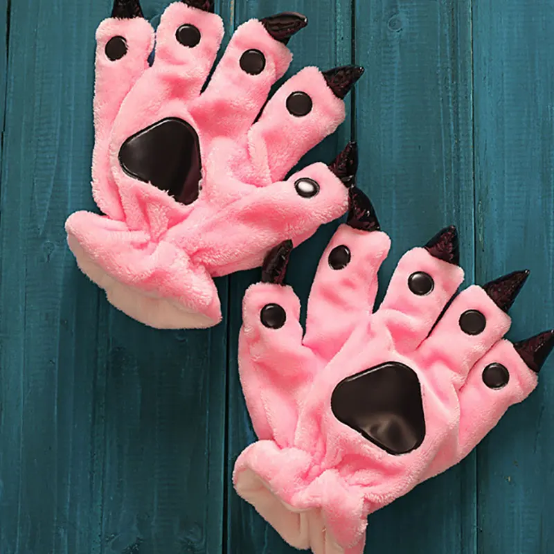 pink Перчатки с рисунками животных, динозавр кигуруми кингуруми, медведь, коготь, зима, забавные, милые, теплые, мягкие, лапы, кугуруми, Onesie, праздничные, вечерние, для женщин, мужчин, взрослых - Цвет: pink