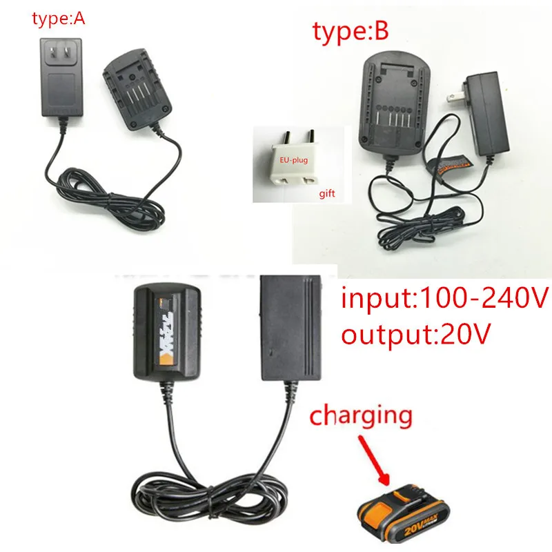 Зарядное устройство AC220-240 В, 20 в для батарей WORX WA3742 WG155 WG160 WG255 WG545 WA3525 WA3520 WA3732 WA3760 WA3551 WA3553 Rockwell 20 в