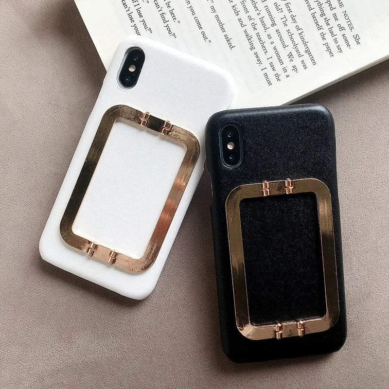 Роскошный чехол для телефона из искусственной кожи для Iphone 6, 6 S, 7, 8 Plus, Xr, X, Xs Max, полуобернутый чехол с подставкой, металлический кронштейн, чехол