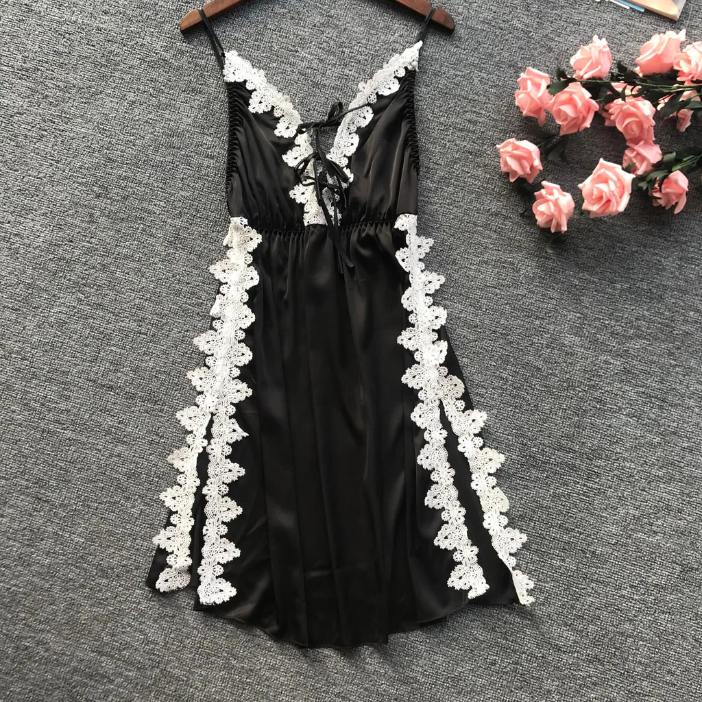 Женские атласные Белье для сна ночная рубашка сексуальный топ слинг seksi Баян