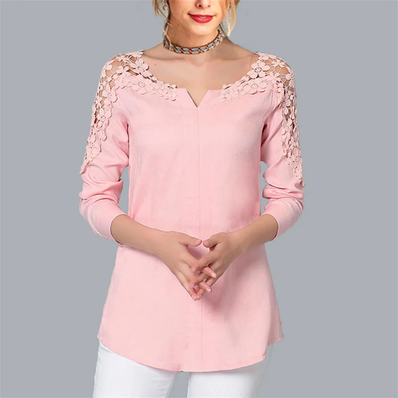 Chiffon Blouse new Women V-Neck Tunic Lace Casual 2019 Sleeve White Shirt Loose Top Summer Elegant Office Ladies Blouses | Женская