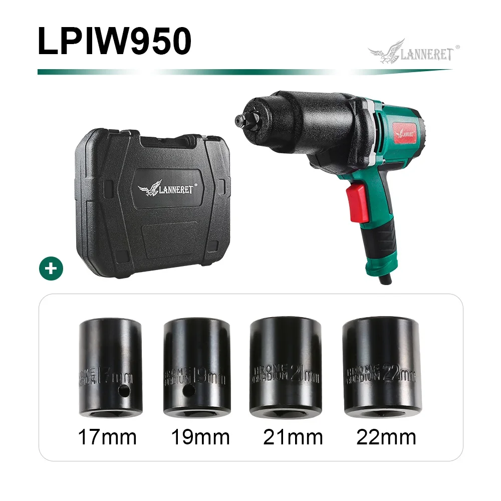 LANNERET 950 Вт Электрический ударный гайковерт 450-550Nm максимальный крутящий момент 1/2 дюймов Автомобильный разъем бытовой профессиональный гаечный ключ сменные инструменты для шин - Цвет: GREEN