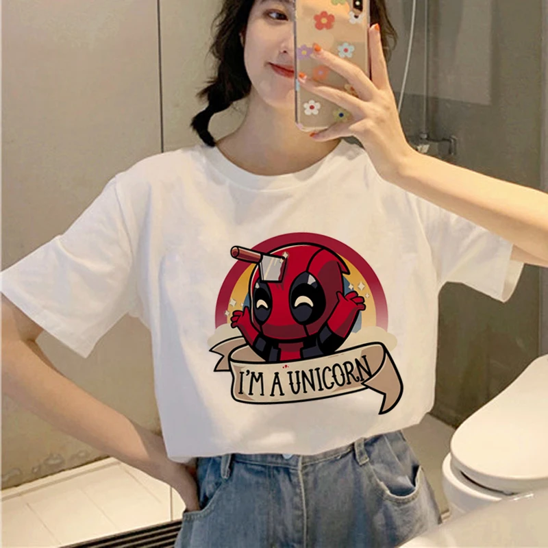 Футболка с единорогом Kawaii Женская Harajuku Ullzang забавная футболка героями