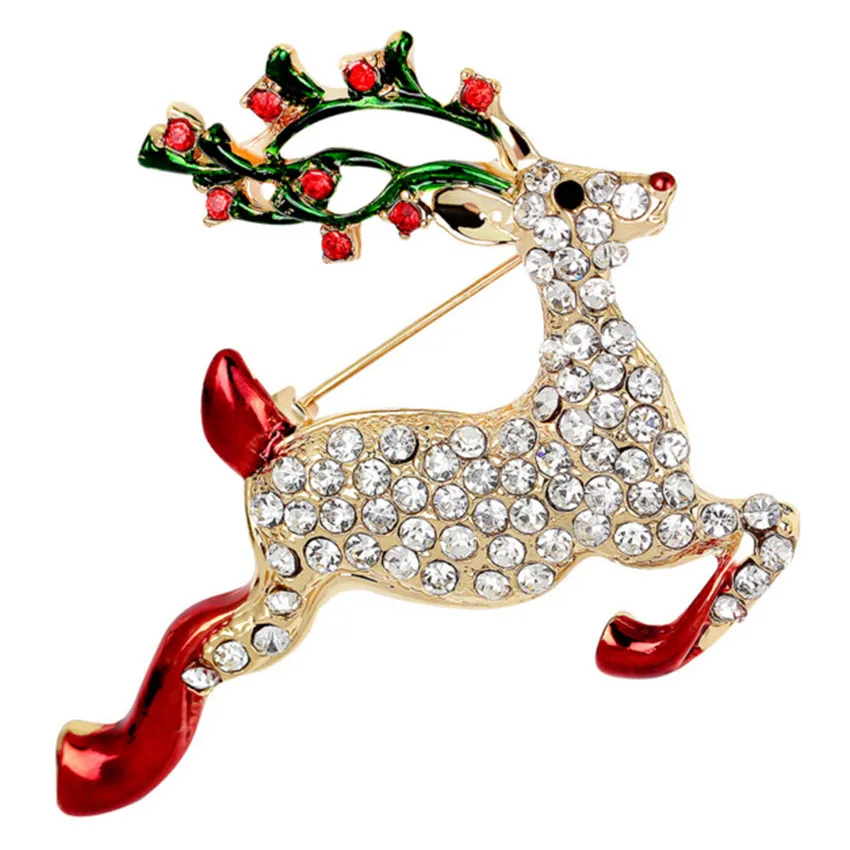 Зеленые и красные хрустальные броши для женщин искусственная Рождественская