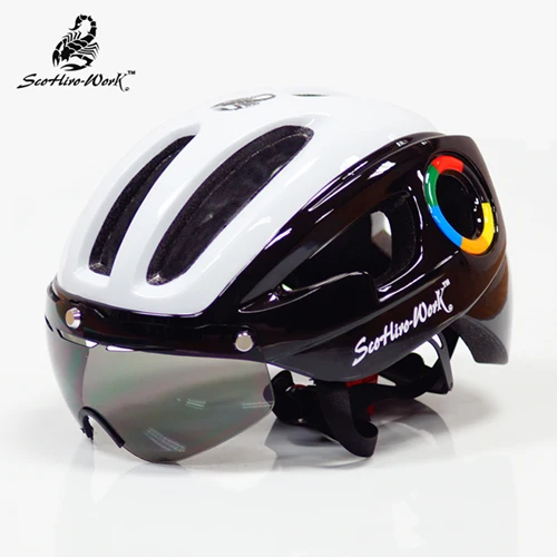 White black SCOHIRO-WORK ультралегкий велосипедный шлем Mtb Горный шоссейный велосипед велосипедный шлем PC+ EPS дорожный велосипед с 3 линзами очки велосипедный шлем - Цвет: White black