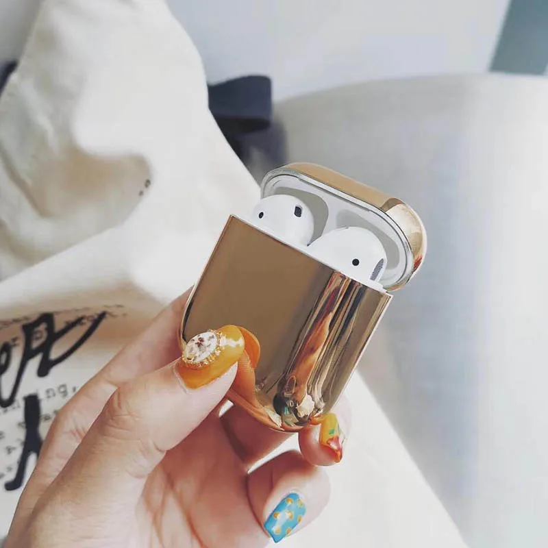 Gold Чехол для Airpods 2 чехол s с гальваническим покрытием Жесткий Чехол Для Air pods 2 роскошные золотые противоударные наушники Чехлы аксессуары для кожи - Цвет: Gold
