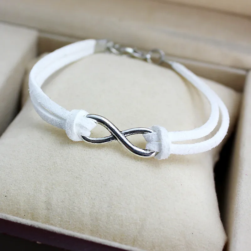 L136, женские браслеты, горячая Для мужчин Bijoux(украшения своими руками) панк-подвеска романтичный с серебряным покрытием Кожа Бесконечность удачи 8 Браслеты Для женщин браслет, ювелирные изделия в качестве подарка
