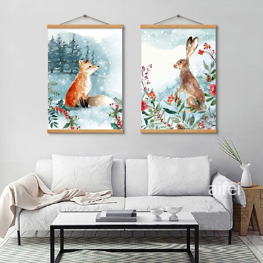 Nordic Decoration Home Art Poster Simple Forest Small Animal Cartoon Fox Rabbit Canvas Painting Child's Room Decor Wall Pictures | Дом и