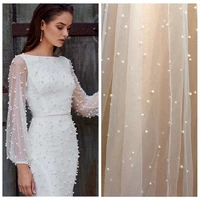 5yards hot selling off white pearls on net mesh embroidery eveningshow dress lace fabric