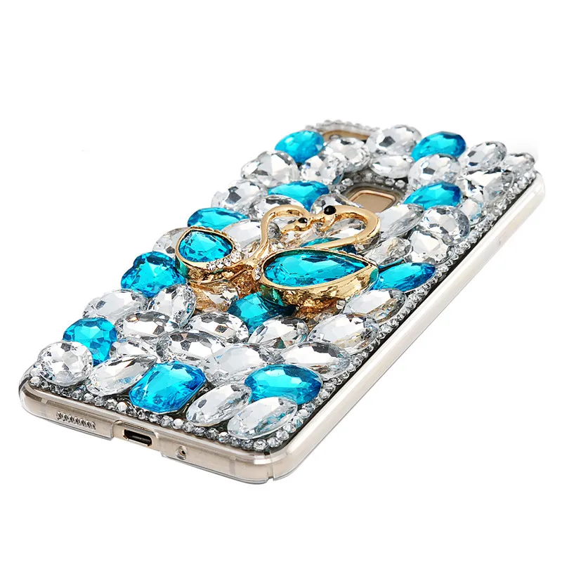 3d Лебедь горный хрусталь чехол для Huawei P8 p9 P10 Lite Bling Crystal Жесткий Телефон назад