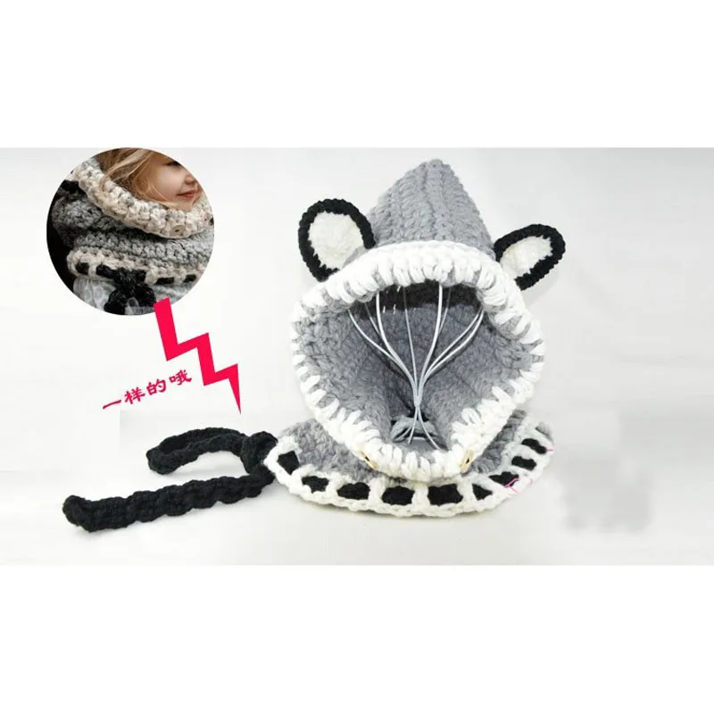 Зимние новые детские вязаные шапки и шаль из мультфильма лиса для девочек