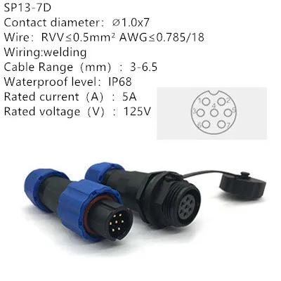 SP13-7D SP13 IP68 Водонепроницаемый гнездовое соединение авиации розетка 2Pin 3pin 4pin 5pin 6pin 7pin 9pin кабель Разъемы - Цвет: SP13-7D