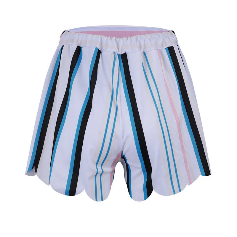 Летние шифоновые шорты женские джеммеры с высокой талией синие и белые полосатые