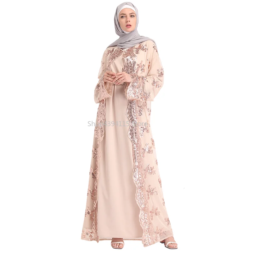 2019 летние сетчатые блесток кафтан Абаи Турции Дубае мусульманский хиджаб платье