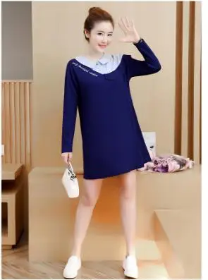 Clobee 2017 осень-зима свободные полосатые отложным воротником лоскутное платье для