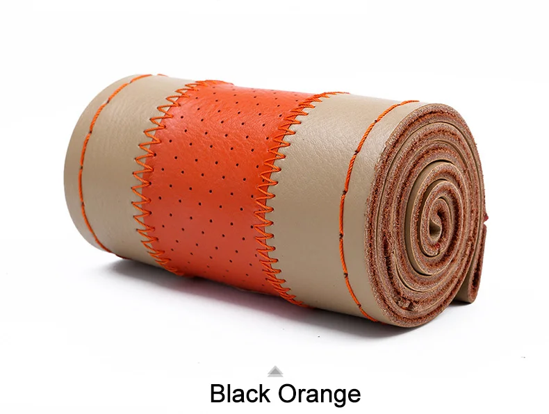 beige orange Чехол рулевого колеса автомобиля с иглами и резьбой из натуральной кожи чехлы на руль Оплетка на руль 38 см - Название цвета: beige orange