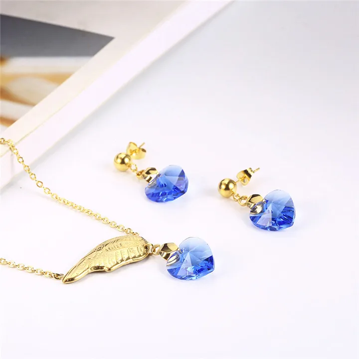 XUANHUA подвеска Крыло ангела ожерелье серьги набор из нержавеющей стали ювелирные изделия женщина Vogue ювелирные изделия аксессуары богемные - Metal color: Gold color