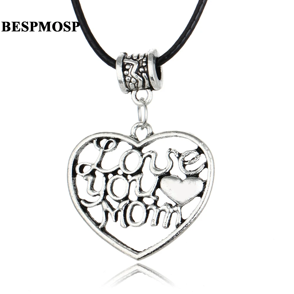 

Цепочка с подвеской Bespmosp 24 шт./лот, модное ожерелье с кулоном в виде полого сердца «Я тебя люблю, мама», подарок на день матери, кожаная, оптов...