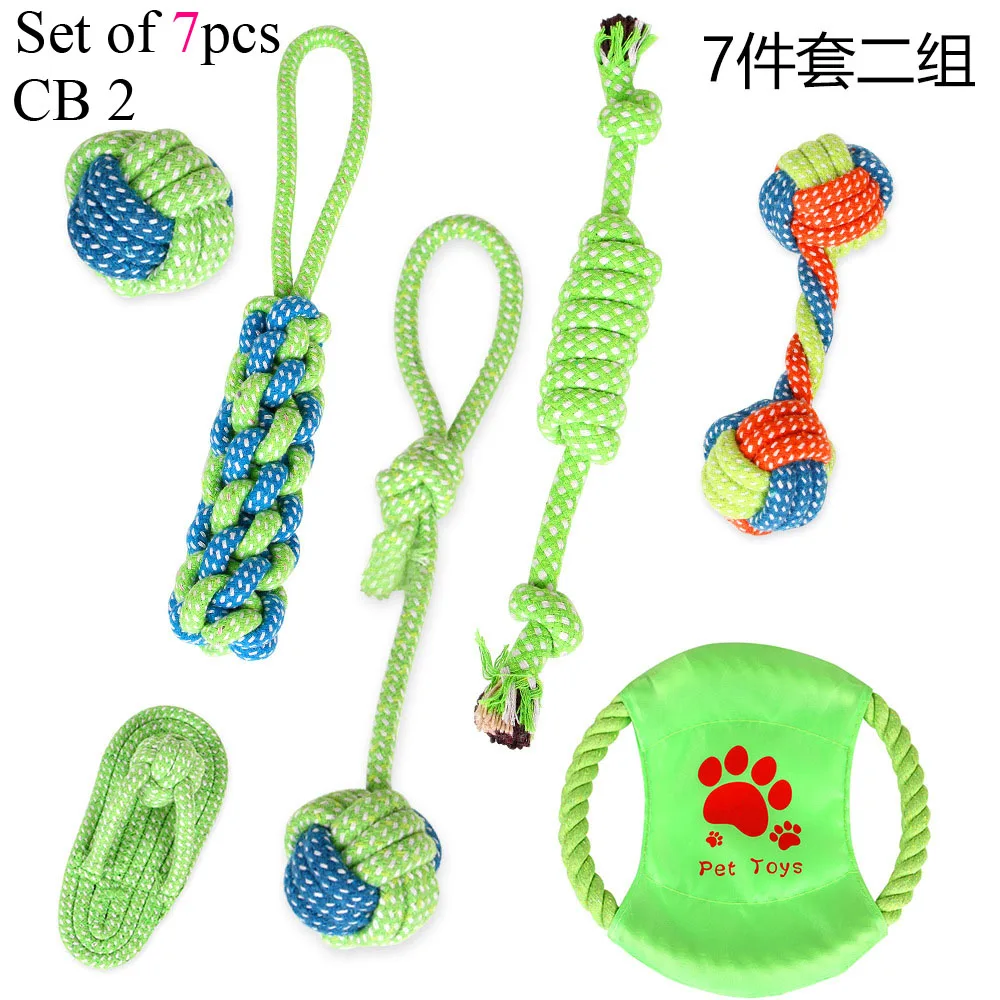 Set of 7 CB2 Набор игрушек для укуса собаки сопротивляющийся хлопковой веревке мяч кости интерактивные Обучающие игрушки собака жевательный узел зубы Чистящая игрушка для кошки щенка питомца - Цвет: Set of 7 CB2