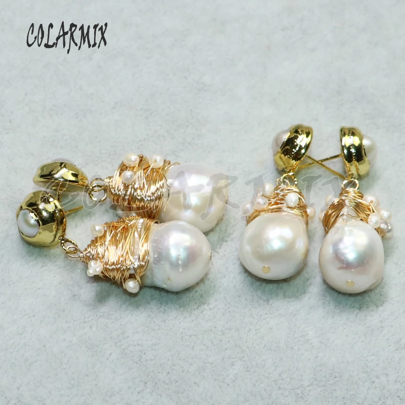 3 пары модных жемчужных сережек из натурального жемчуга Серьги золотистого цвета